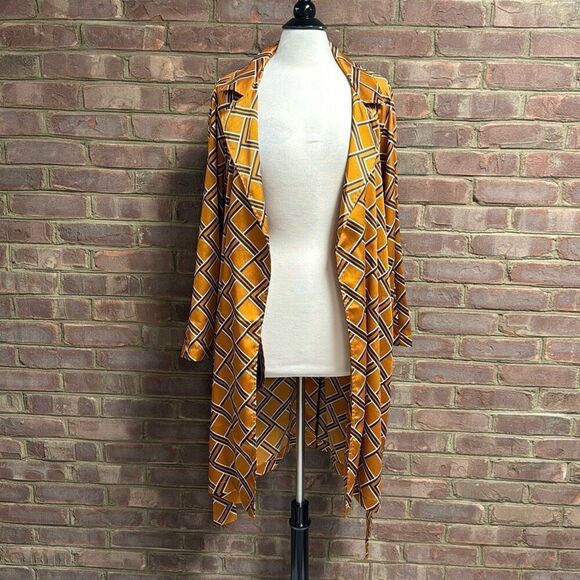 FOREVER 21 Women’s Geo Print Satin Duster Coat Size Large NEW - Picture 7 of 9